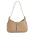 Elegant beige PU leather hobo shoulder bag with sleek silver metal buckle detail - Khaki