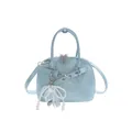 Sac à main bleu clair en forme de coquille avec breloque perles et nœud en dentelle - Bleu