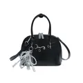 Sac à main noir avec nœud en dentelle, breloque en perles et bandoulière amovible - Noir