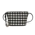 Classic black and white checkered tote bag with heart charm and thin shoulder strap - Black