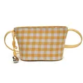 Summer yellow gingham tote bag featuring side drawstring and silver heart charm detail - Yellow