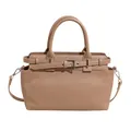 Chic beige handbag with vertical pleats and silver buckle detail in a minimalist design - Khaki