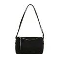Borsa a tracolla cilindrica nera opaca con finiture in pelle e cerniera dorata - Nero