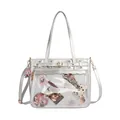 Metallic silver ita bag with large clear PVC window and heart-shaped metal buckle detail - Silver