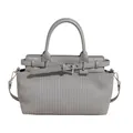 Bolso de mano chic en piel gris plisada con herrajes plateados y correa desmontable - Azul grisáceo