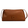 Borsa a spalla marrone plissettata in pelle con fibbia quadrata e design a cuscino - Marrone