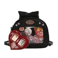 Black ita bag with bow and clear window for anime badges, crossbody style for girls - Without Pendant / Black