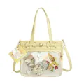 Light yellow PU leather ita bag with large transparent heart window and wavy trim - Yellow