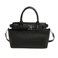 Bolso de mano negro elegante con pliegues verticales y detalles metálicos plateados - Negro