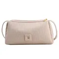Borsa a tracolla minimalista bianco crema con elegante texture plissettata verticale - Bianco