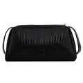 Borsa a tracolla plissettata nera minimalista con zip dorata e dettaglio quadrato - Nero