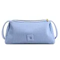 Borsa a cuscino plissettata celeste da donna con finitura testurizzata e zip dorata - Blu