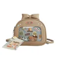 Khaki PU leather Ita bag with large bow and transparent window for accessories - Without Pendant / Khaki