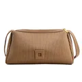 Borsa a cuscino marrone con trama verticale plissettata e tracolla regolabile da donna - Kaki