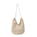 Chic cream white hand-woven crochet shoulder bag with geometric floral patterns - Off White