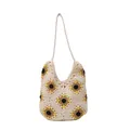 Handmade woven underarm bag featuring bright yellow sunflower knit patterns on white - Off-white Sunflower