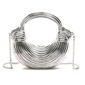 Silver metallic crescent handbag with spiral texture and round handle crossbody chain - Silver