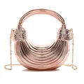Rose gold semi-circle hard shell evening bag with rippled texture and ring handle - Champagne