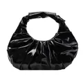 Borsa hobo nera lucida con pieghe, silhouette a mezzaluna minimalista e stile vintage - Nero