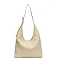 Bolso hobo grande minimalista beige crema con textura de cuero con grano de lichi fino - Blanco Roto