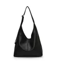 Bolso hobo grande negro de cuero sintético granulado con correa de hombro ajustable - Negro