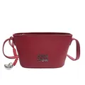 Sac bandoulière en cuir grainé rouge avec lettrage argenté et pendentif cœur - Rouge