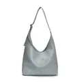 Bolso hobo grande gris minimalista con costura vertical y textura de cuero fino - Azul