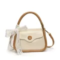 Elegant beige wrinkled PU mini bag with brown handle and delicate lace decoration - Beige and Khaki