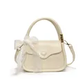 Cream white lychee textured square handbag with lace bow and crossbody strap - Off White