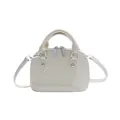Beige Muschel-Handtasche mit gewebter Textur und glatten Kunstleder-Griffen - Weiß