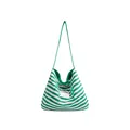 Green and white striped canvas tote bag with drawstring closure and brand label - Green And White Stripe - Crossbody