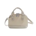 Beige shell-shaped handbag with woven texture and adjustable leather shoulder strap - Khaki