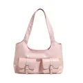 Glänzende hellrosa PU-Leder Schultertasche mit dekorativen Schnallentaschen - Rosa