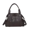 Grande borsa tote retrò marrone scuro in similpelle con dettagli intrecciati e manici superiori - Marrone