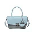Light blue and gray crossbody shoulder bag with silver logo and mini charm pendant - Blue