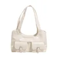 Schicke cremeweiße Schultertasche aus PU-Leder mit zwei Fronttaschen und Silberschnallen - Weiß