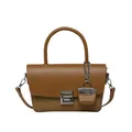 Brown vintage baguette shoulder bag with textured weaving and silver buckle detail - Brown