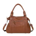 Borsa tote retrò in ecopelle marrone con finiture intrecciate e nappa decorativa - Marrone