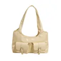 Chic cream white PU leather shoulder bag featuring decorative front utility pockets - Yellow