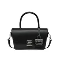 Black vintage shoulder bag with textured panel and mini charm detail on white background - Black