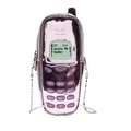 Borsa creativa a forma di telefono rosa metallizzato con catena d'argento e tastiera retro - Rosa