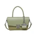 Bean green retro shoulder bag with woven texture, metal buckle and mini charm - Green