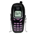 Borsa a tracolla retrò a forma di telefono nero con tastierino rosa e catena argento - Nero