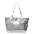 Grote zilveren shopper met reliëf van cartoon konijn- en beermotieven, minimalistisch - Zilver