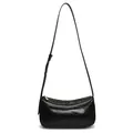 Minimalist black patent leather underarm bag with silver zipper and long shoulder strap - Black
