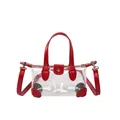 Transparent PVC tote bag with red leather trim and adjustable crossbody strap - Red