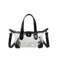 Transparent jelly tote bag with black leather trim and detachable shoulder strap - Black