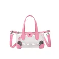 Transparent jelly handbag in pink PVC with adjustable strap and silver hardware accents - Pink