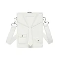 White box-shaped crossbody bag with unique suit tie design in textured lychee leather - White