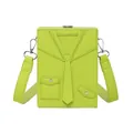 Neon green leather box bag with creative suit and tie design for women's crossbody wear - Green